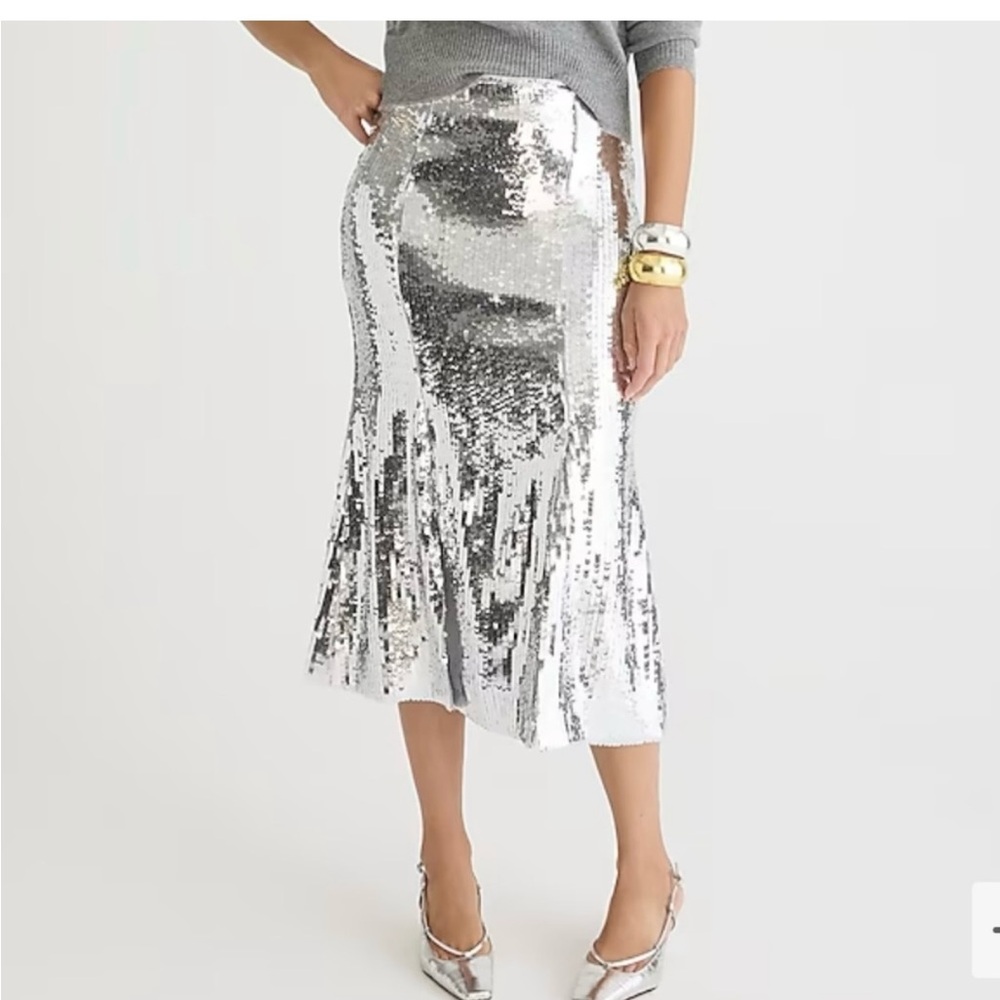 J. Crew Shimmering Silver Midi Skirt